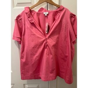 Crown & Ivy Pink Ruffle Collar Flutter Sleeve V-Neck Blouse 4X NEW